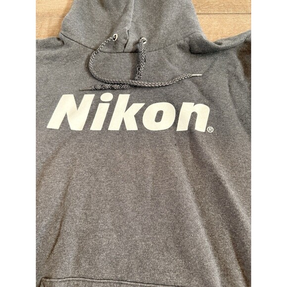 VTG Nikon Spot On Hoodie Hanes Printpro adult Medium 90s Y2K Gray LNC - Picture 4 of 8